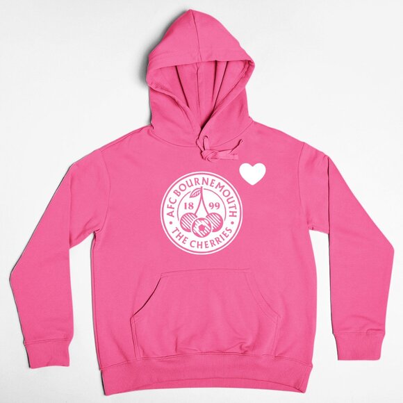 Team Fans Other - NEW AFC Bournemouth Cherries Heart Pullover Fleece Hoodie NEON HOT PINK